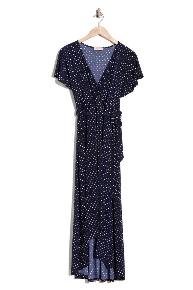 Flutter Sleeve High-Low Dress, Alternate, color, NAVY DOT