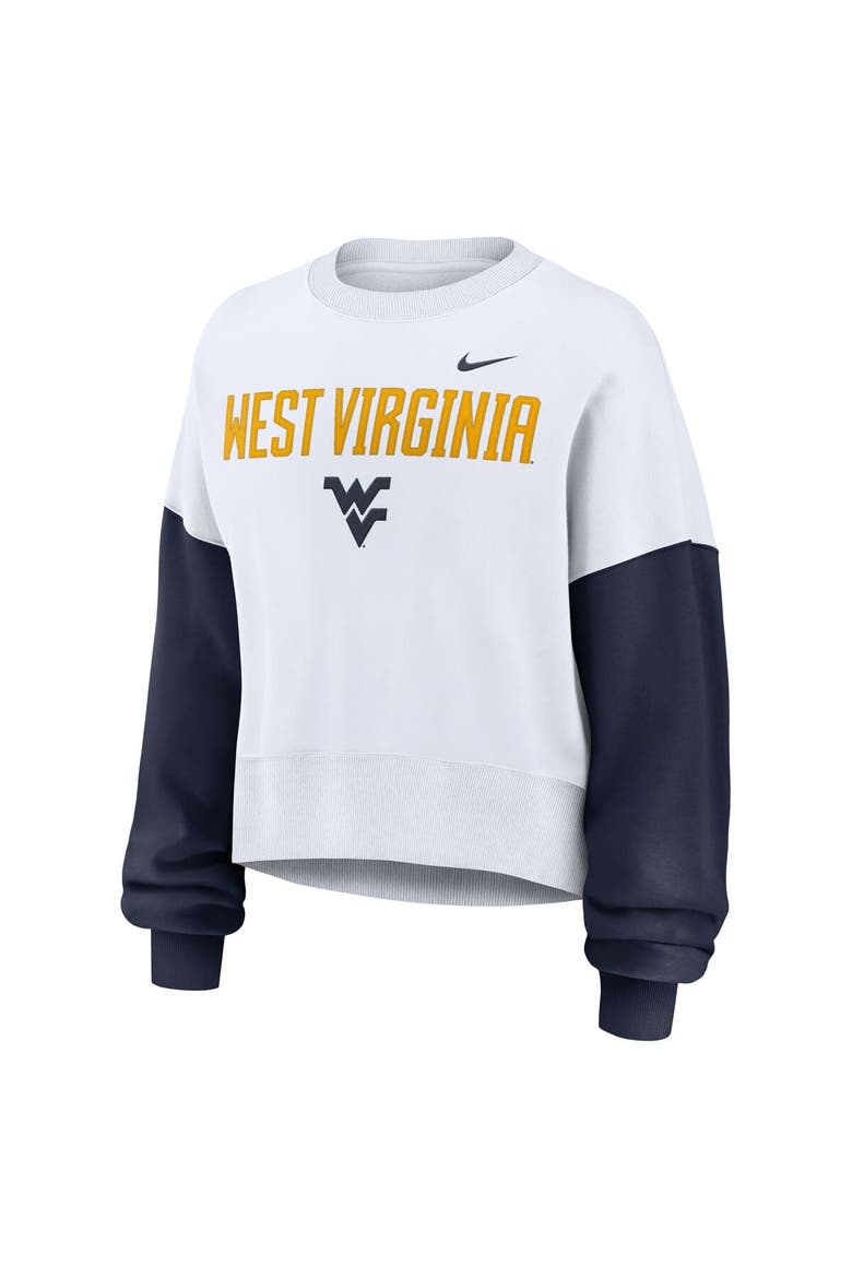 Women's Nike White West Virginia Mountaineers Color-Block Oversized Cropped Pullover Sweatshirt, Alternate, color, White