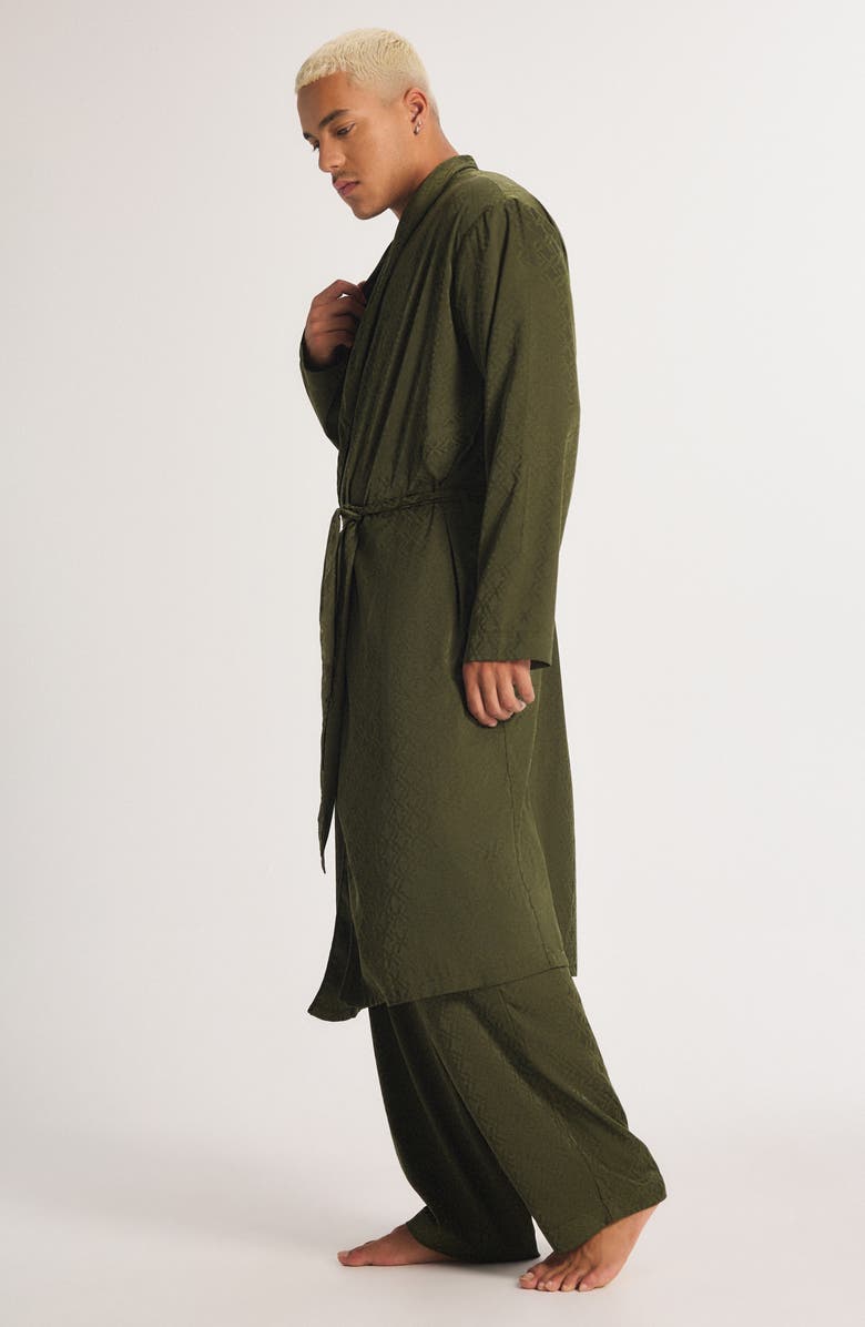SAVAGE X FENTY Savage X Satin Jacquard Robe, Alternate, color, Camo Green X Hatch Jacquard