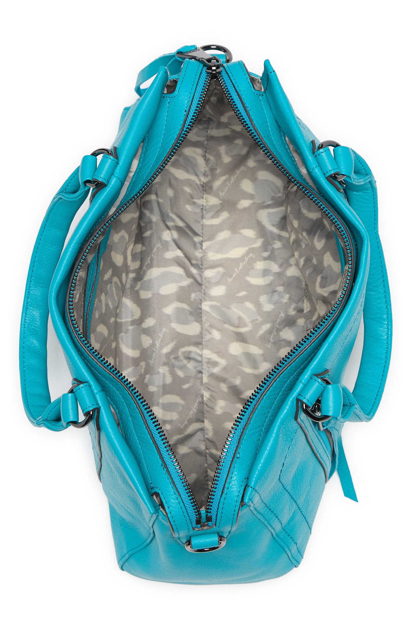 Kestenberg Zip Me Up Triple Entry Leather Satchel, Alternate, color, BLUE BIRD
