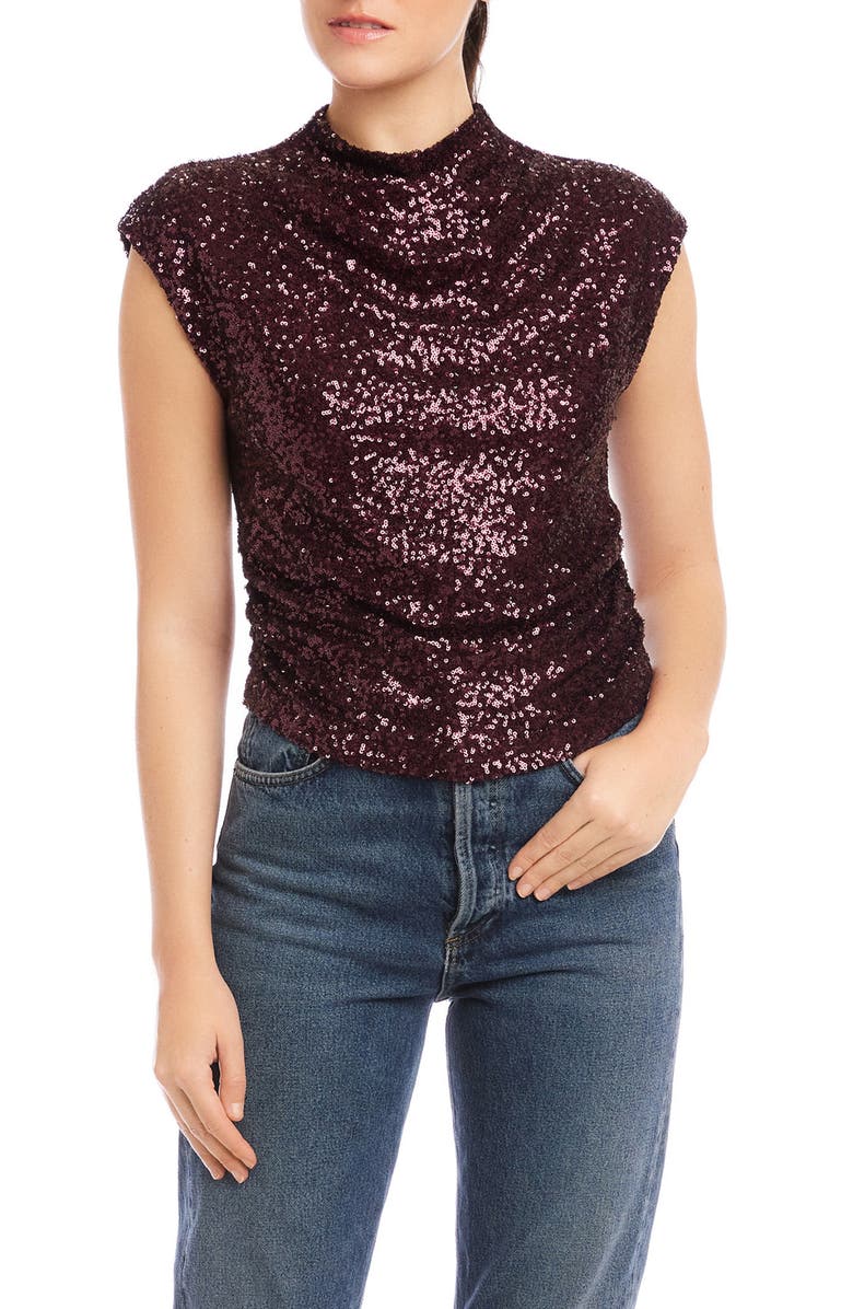 FIFTEEN TWENTY Gwennie Sequin Cap Sleeve Top, Main, color, Eggplant