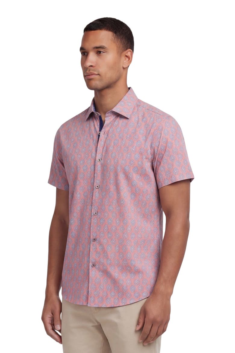 Mud Geo Mens Printed Button Up Shirt, Alternate, color, MUD GEO CORAL