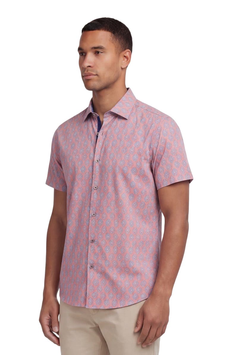 Lords of Harlech Mud Geo Mens Printed Button Up Shirt, Alternate, color, Mud Geo Coral