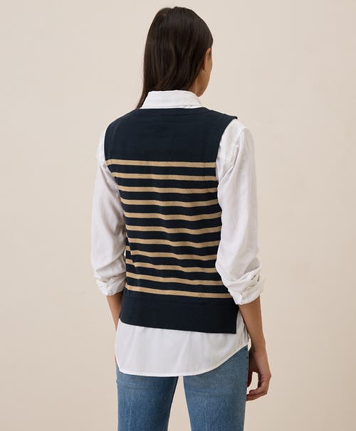 Pact Organic Cotton Classic Fine Knit Shell In Encinitas Stripe Midnight Blue