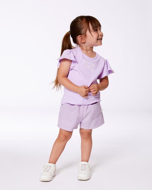 Deux Par Deux Little Girl's Printed Gingham Short Lilac And Pink In Lilac And Pink