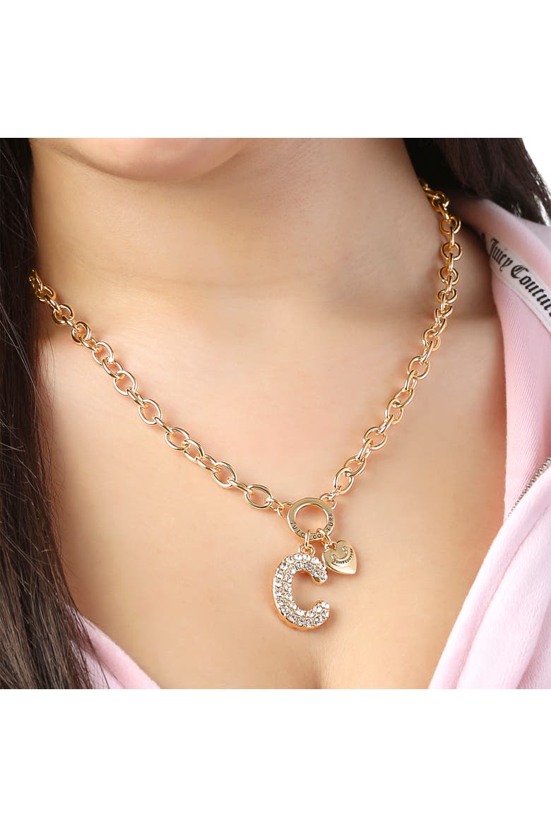 Bubble Letter Necklace for Women with Clear Stones 18"+2", Chunky Initial Necklace Gold-Tone, Alternate, color, Letter C