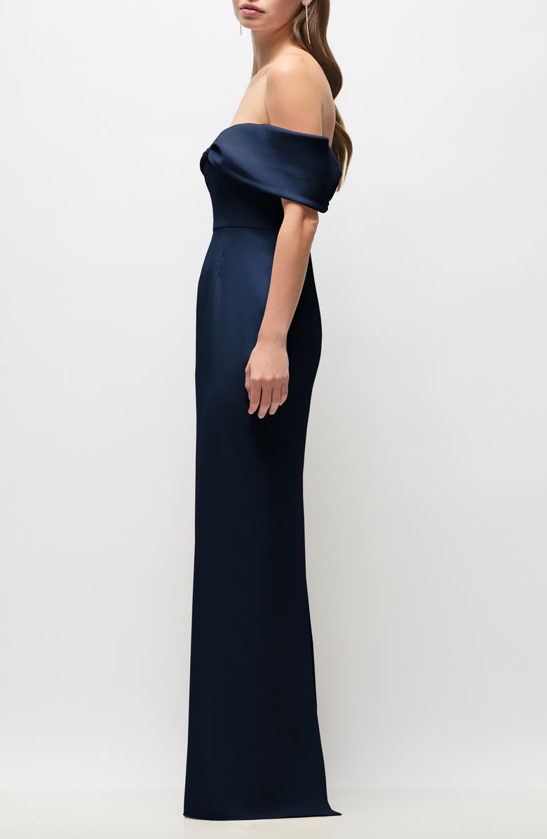 After Six Daphne Off the Shoulder Satin Gown, Alternate, color, Midnight