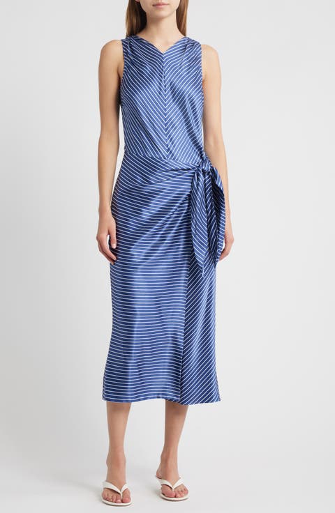 Cairo Tie Waist Sleeveless Satin Midi Dress