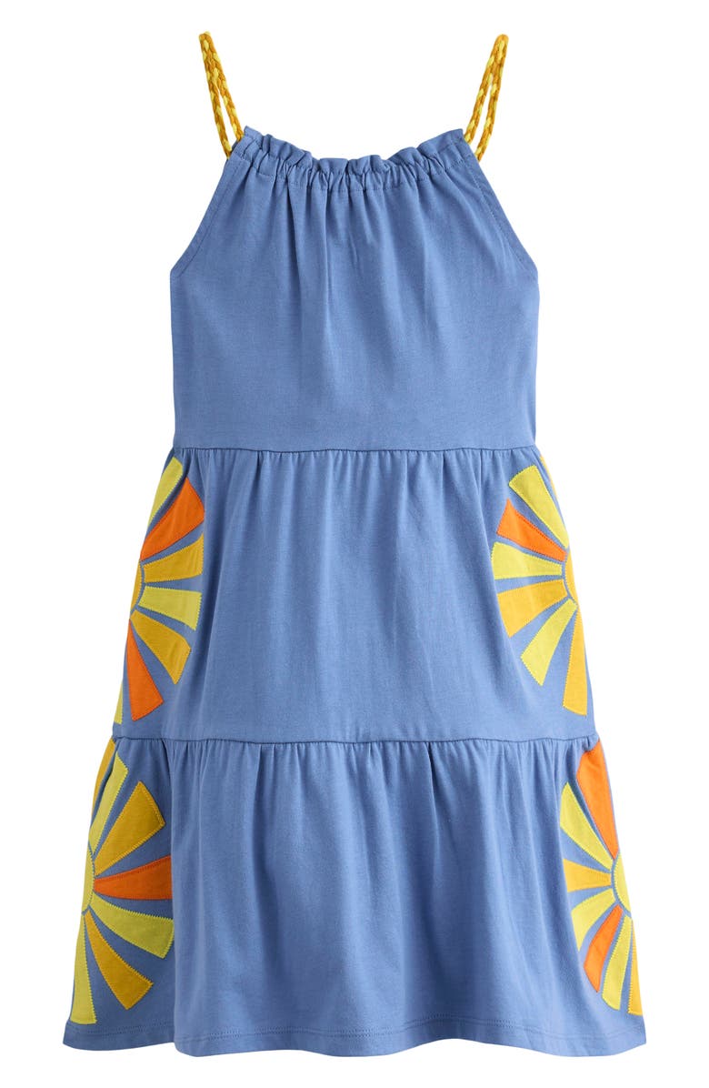 Mini Boden Kids' Enola Appliqué Jersey Dress, Alternate, color, Salt Blue Sunrays