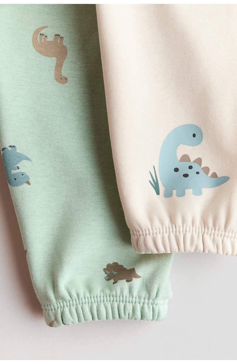 H&M 2-pack Brushed-inside Joggers, Alternate, color, Mint Green/Dinosaurs