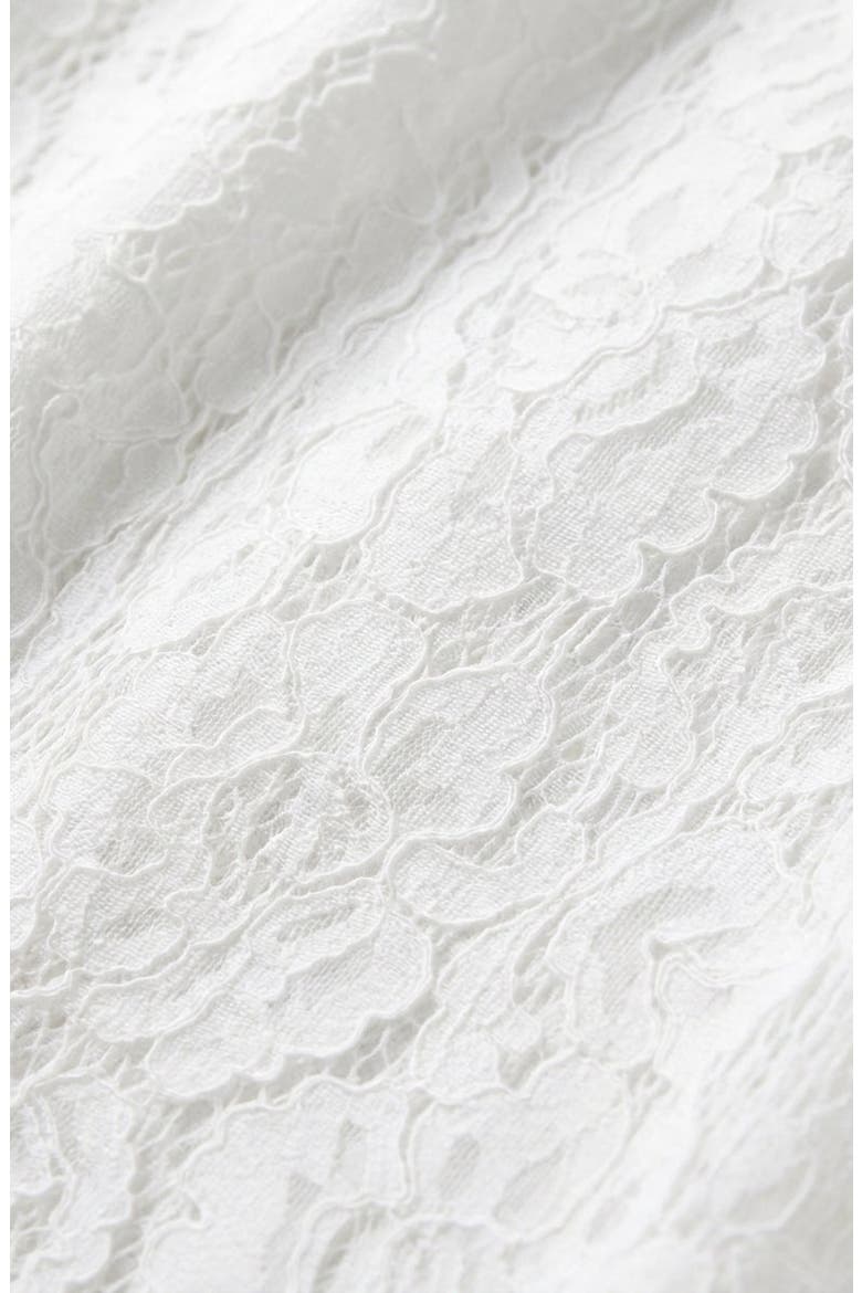 High Waist Lace Pants with Sheer Floral Overlay and Drawstring Waist, Alternate, color, White
