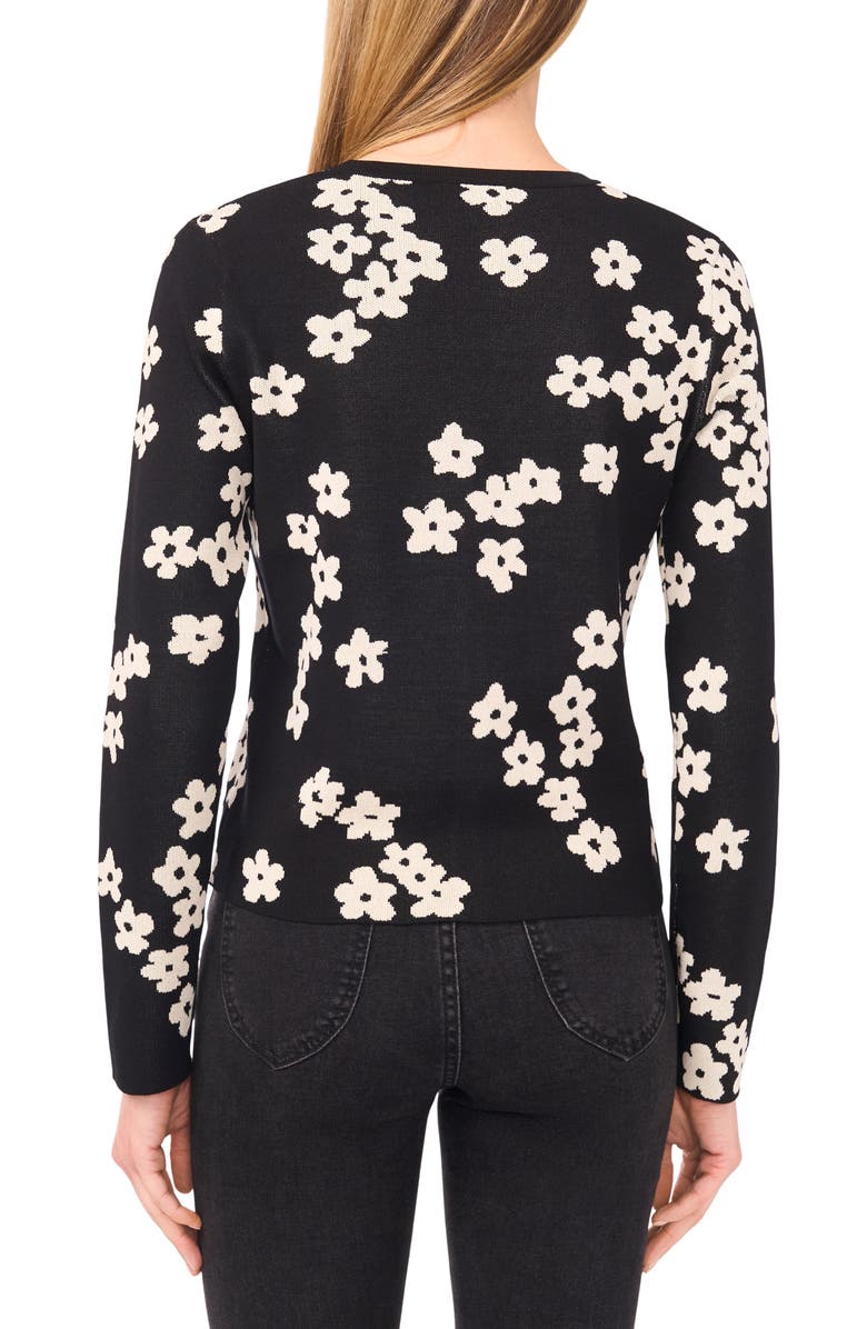 CeCe Flower Jacquard Cardigan, Alternate, color, Rich Black