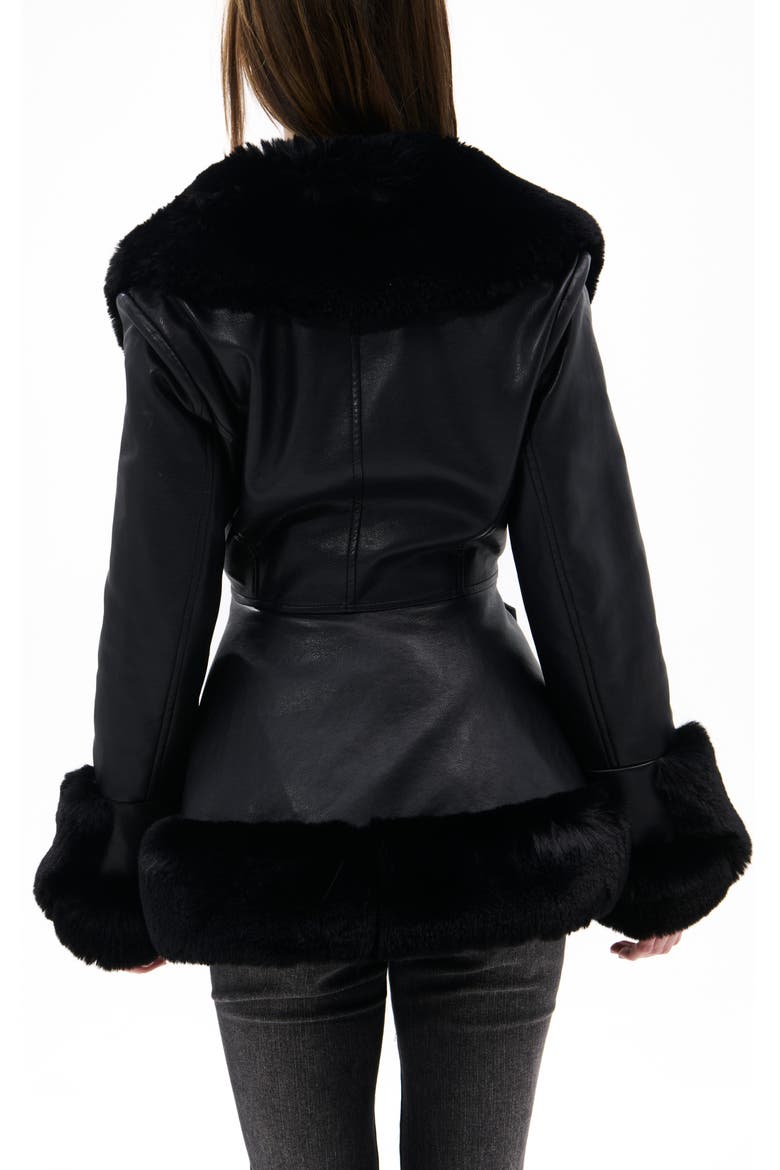 Faux Leather & Faux Fur Jacket, Alternate, color, BLACK