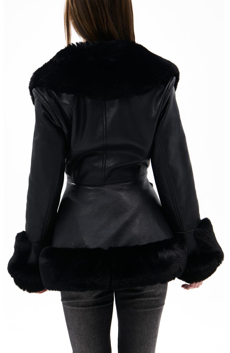 AZALEA WANG Faux Leather & Faux Fur Jacket, Alternate, color, Black