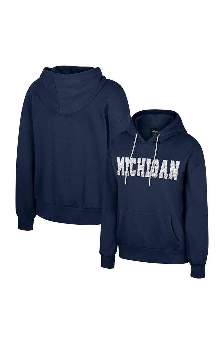 COLOSSEUM Women's Colosseum Navy Michigan Wolverines Reflection Rhinestone Drawcord Pullover Hoodie, Main, color, Navy