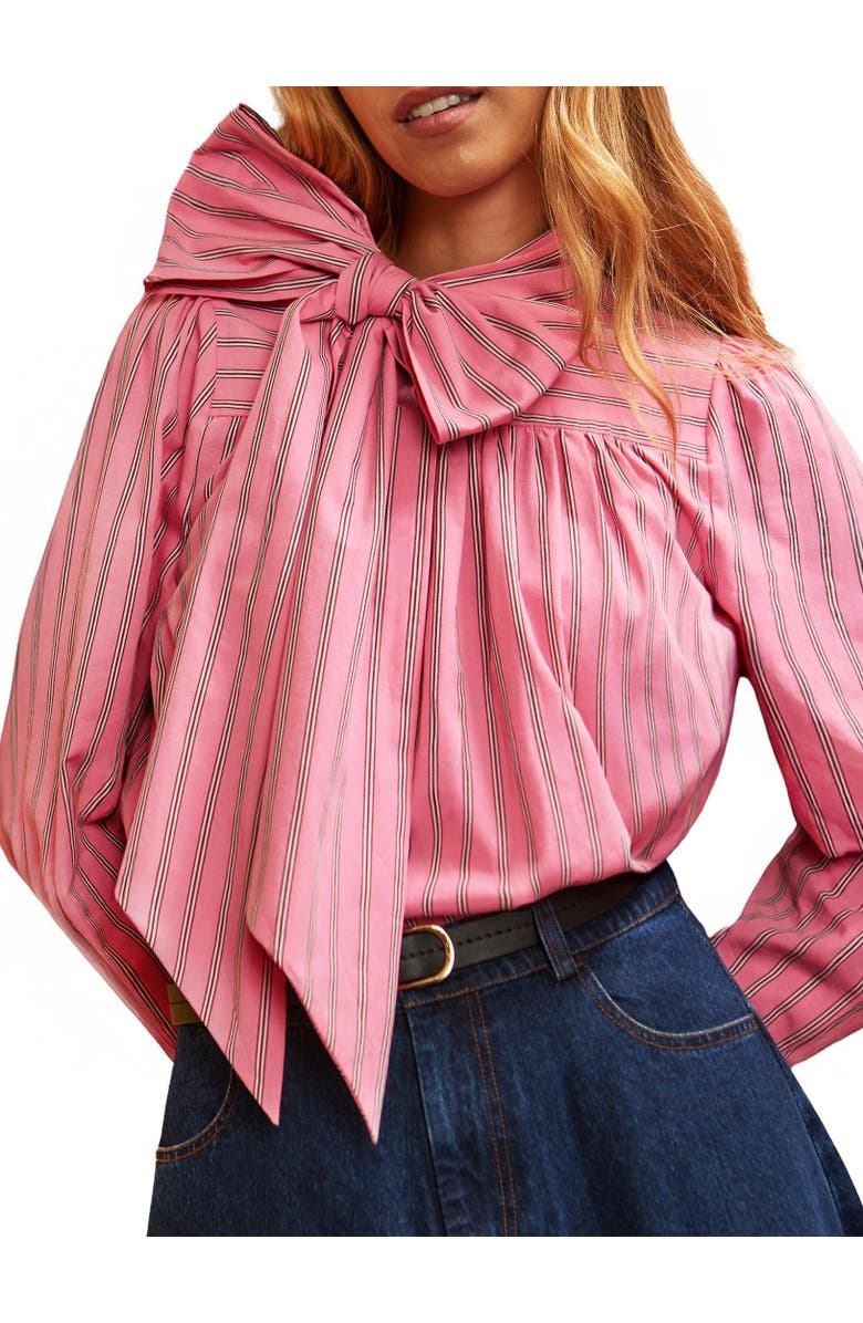 Ro&Zo Striped Long Sleeve Bow Detail Blouse, Alternate, color, Pink