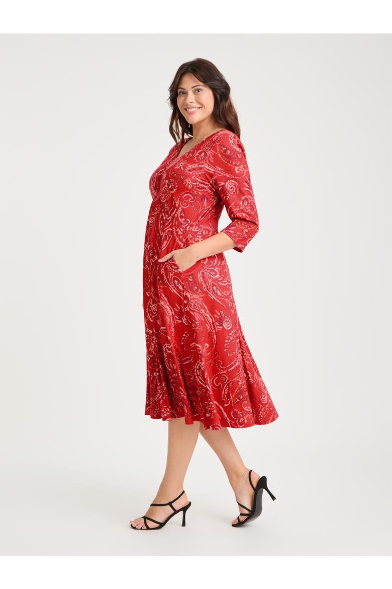Claudia Peach Touch Knot Front Dress, Alternate, color, Red Paisley