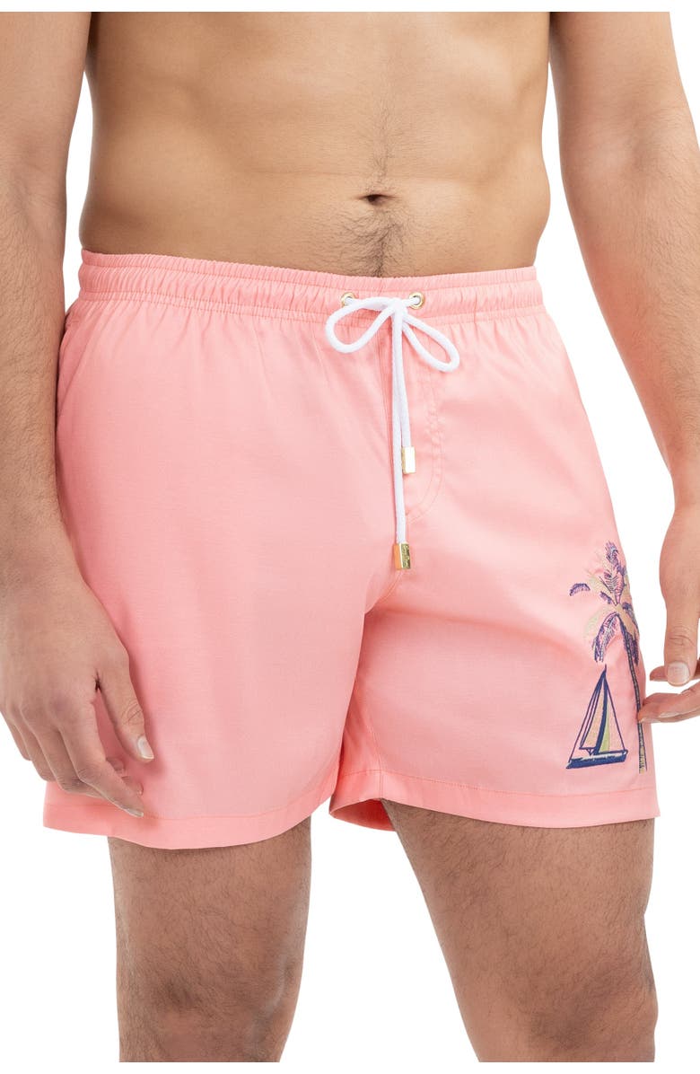 Kenny Flowers The Sunset Sail - Sailboat Embroidered Swim Trunks, Alternate, color, Coral