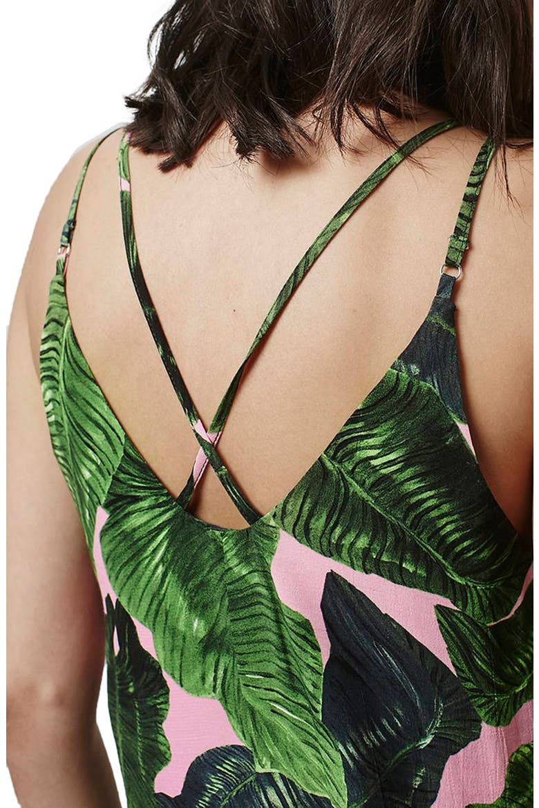 Palm Print Cross Back Slipdress, Alternate, color, GREEN MULTI