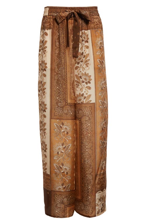 Zimmermann Lucky Brown Pants With Elastic Drawstring Waist And All-over Floral Print In Silk Woman