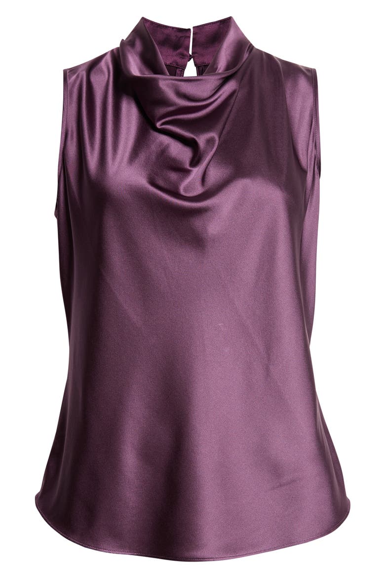 Tam Cowl Neck Silk Shell, Alternate, color, DARK EGGPLANT