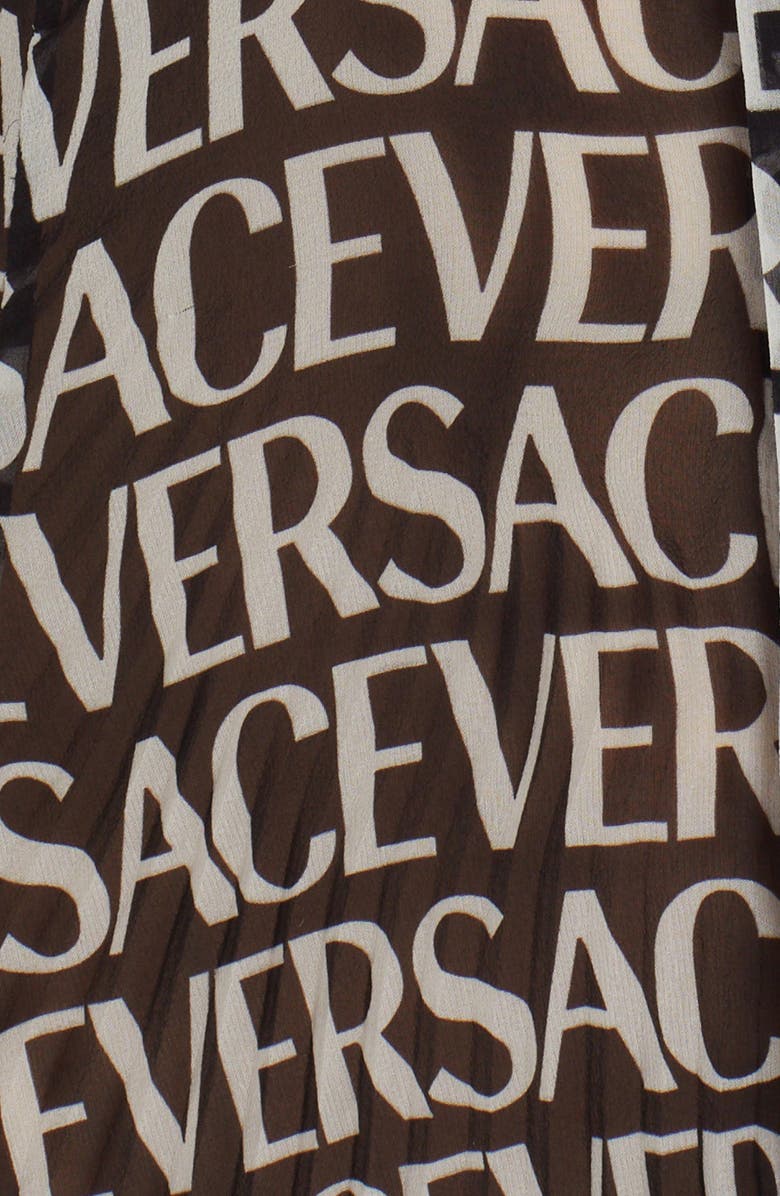 Versace Logo Print Semisheer Long Sleeve Silk Midi Dress, Alternate, color,