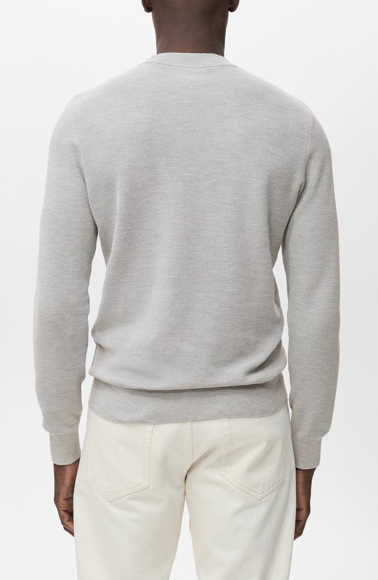 MANGO Crewneck Piqué Sweater, Alternate, color, Medium Heather Grey