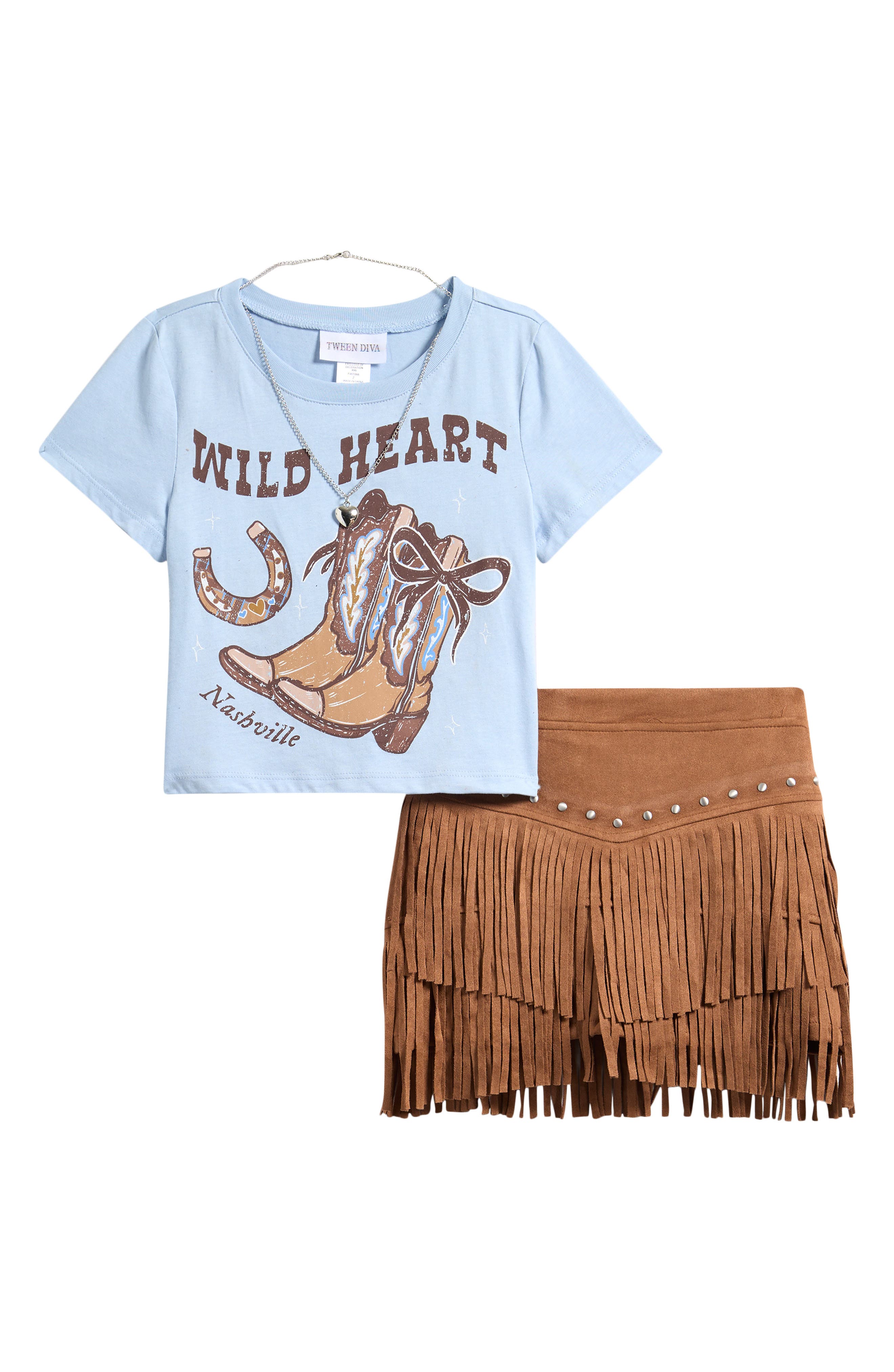 Kids' Graphic T-Shirt & Fringe Skirt Set