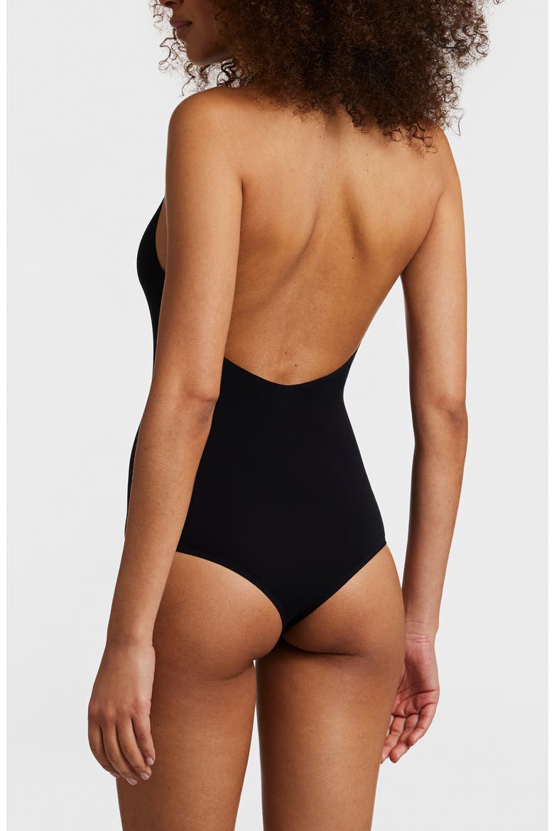 Plunge Halter Neck Bodysuit, Alternate, color, BLACK
