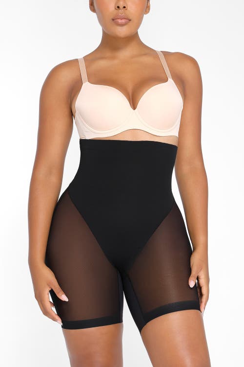 Shapellx Mesh Smooth Butt-lifting Shorts In Onyx Black
