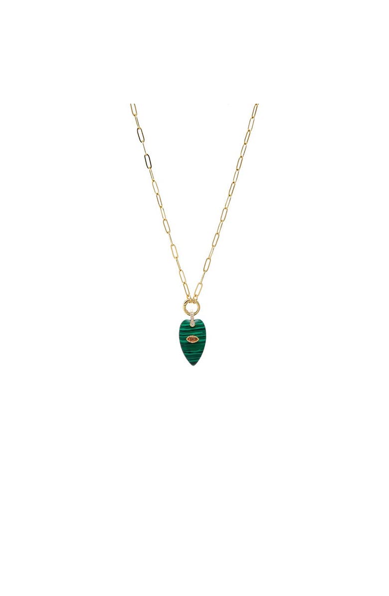 BY ADINA EDEN Evil Eye Elongated Heart Natural Stone & Clicker Toggle Necklace, Main, color, Malachite - 18 Inch