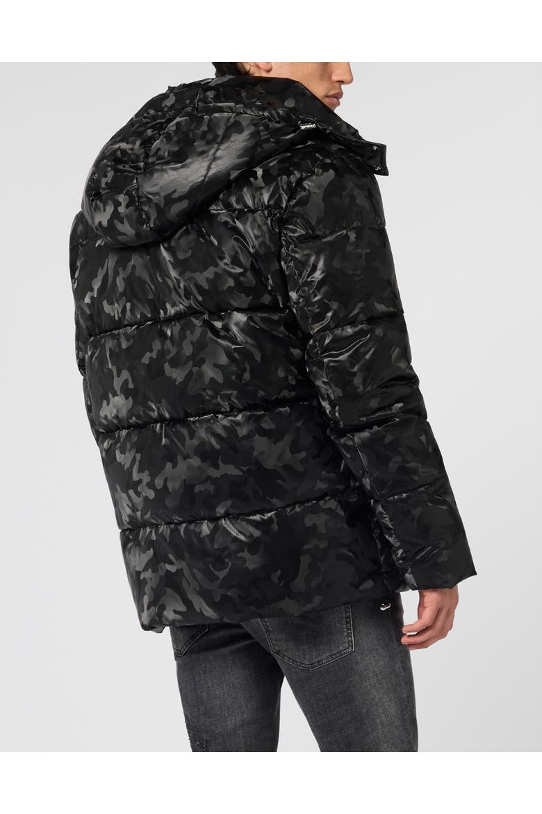 Shiny Nylon Puffer Jacket Camouflage Men, Alternate, color, black