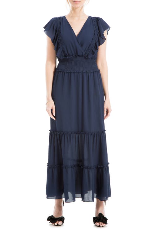 Pebble Crepe Flutter Sleeve Maxi Dress