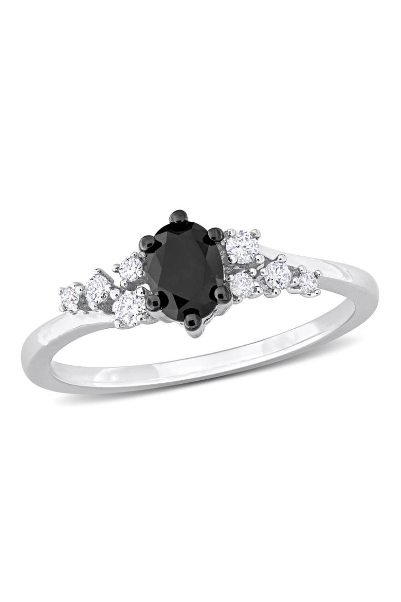 Black & White Diamond Oval Cluster Ring 14k, Main, color, 14k White Gold