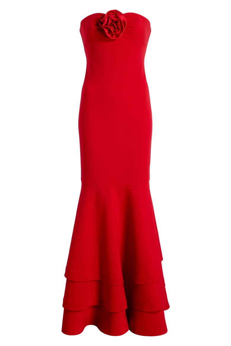 Levi Rosette Strapless Mermaid Gown, Alternate, color, SCARLET