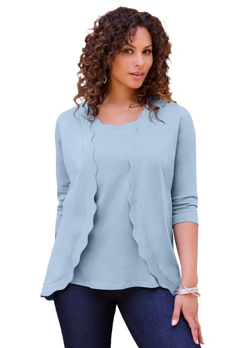 Scalloped Cardigan And Tank Set (Plus)