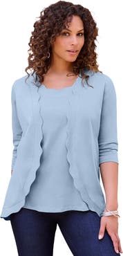 Roaman's Scalloped Cardigan And Tank Set