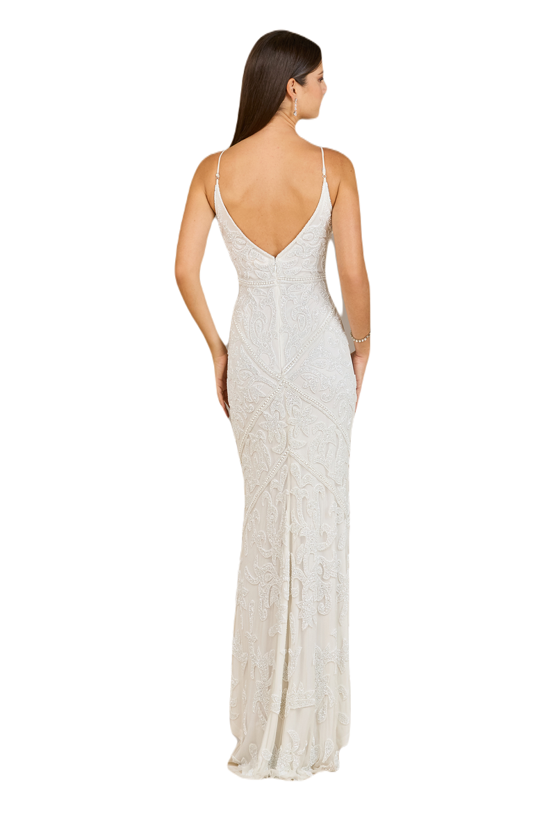 Beaded Spaghetti Strap Fitted Gown, Alternate, color, Ivory