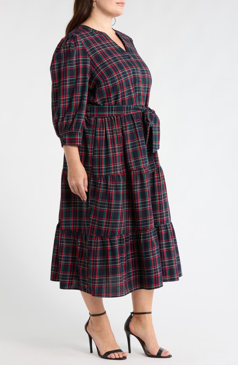 SUGARLIPS Chapman Plaid Yanis Midi Shirtdress, Alternate, color, Navy-Multi