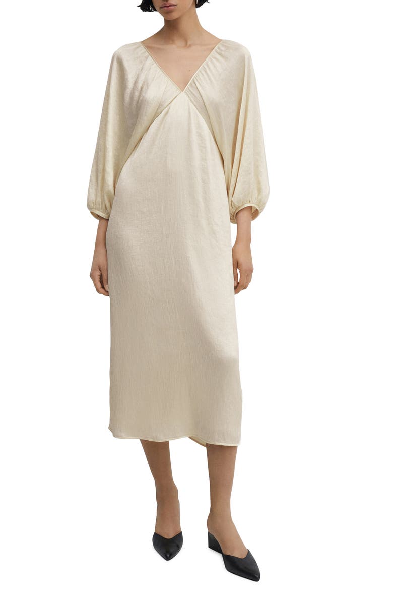 MANGO Deep V-Neck Satin Midi Dress, Main, color, 