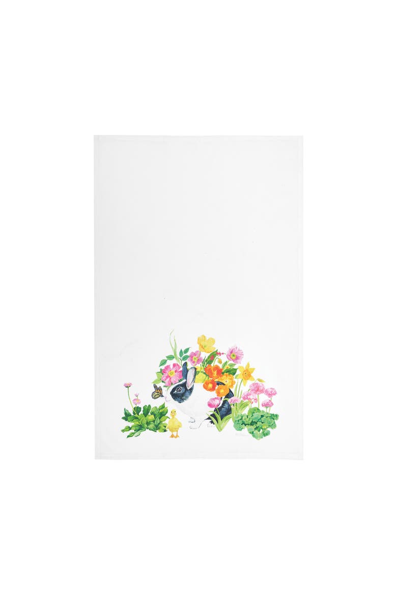 Bunny Rabbit & Duck Chick Printed Easter Spring Theme Kitchen Dishtowel, Main, color, White