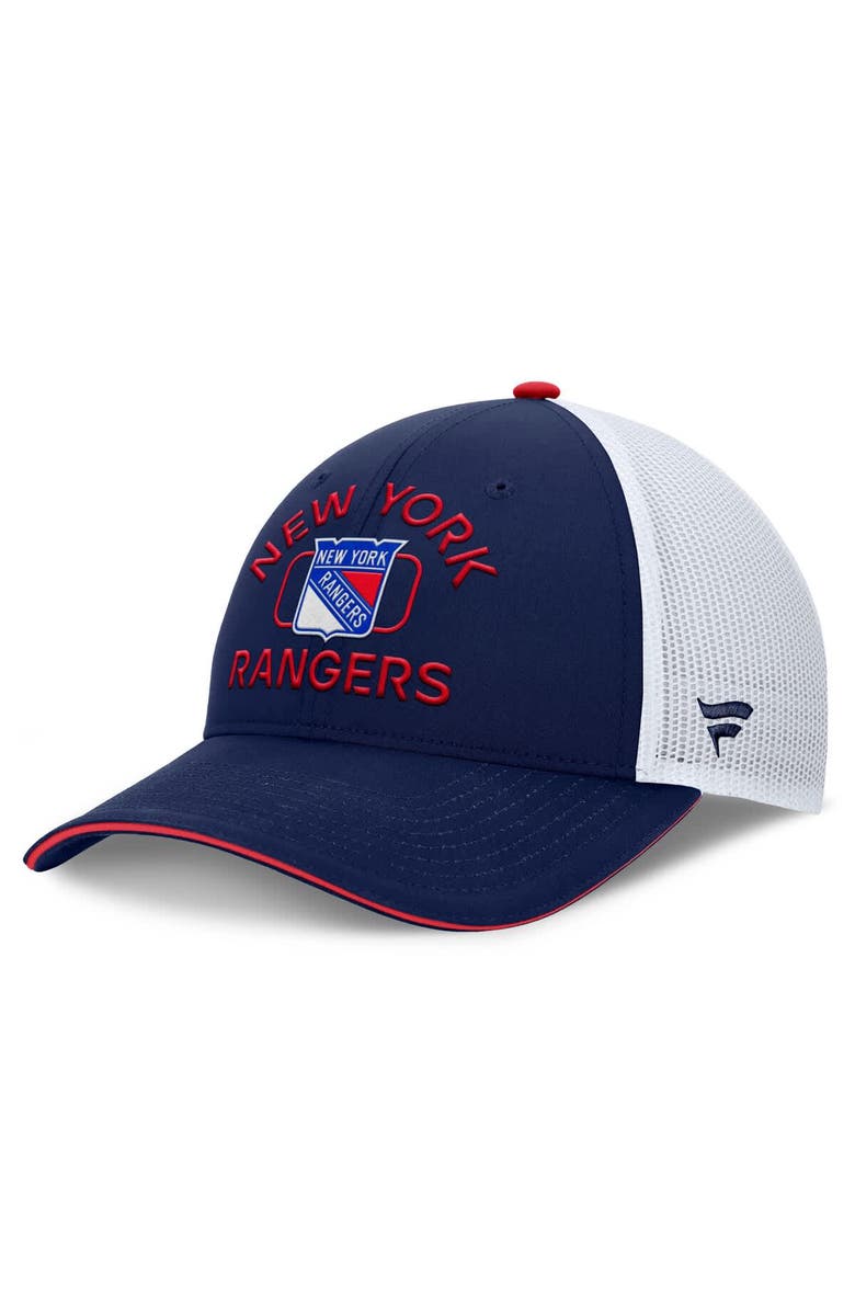 FANATICS Men's Fanatics Navy/White New York Rangers Authentic Pro Rink Trucker Hat, Main, color,
