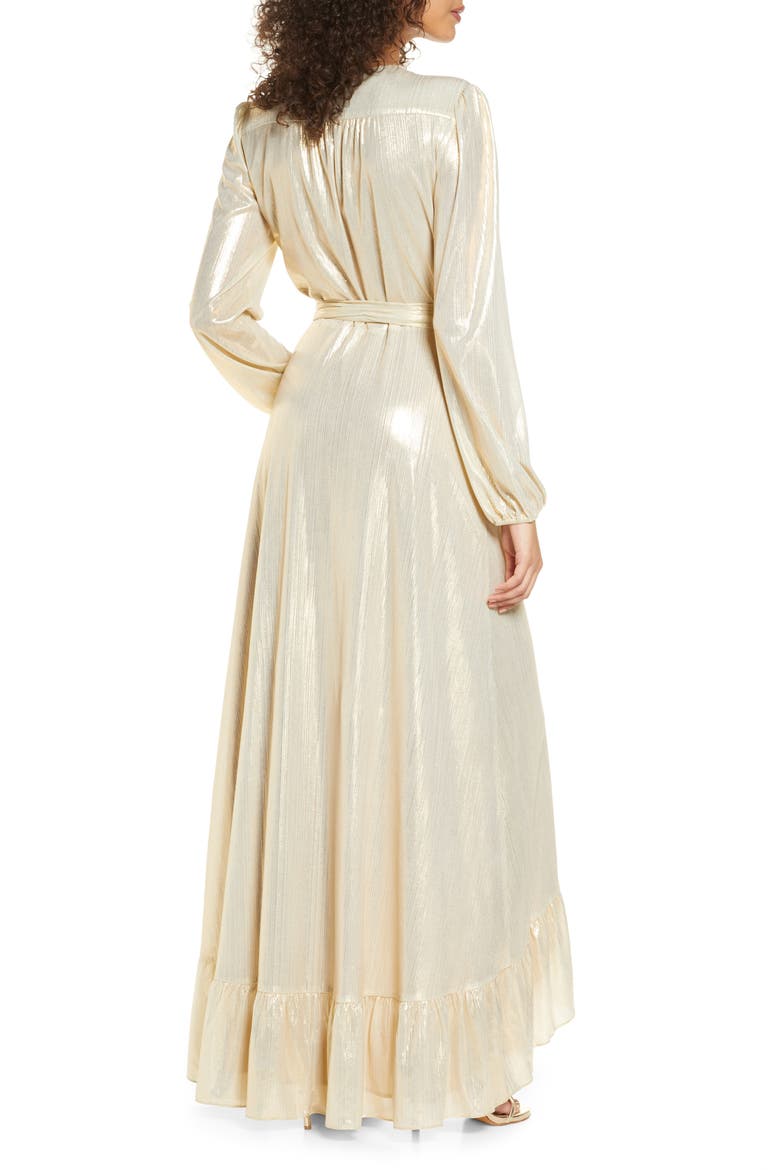 Meryl Long Sleeve Wrap High-Low Cocktail Dress, Alternate, color, CHAMPAGNE