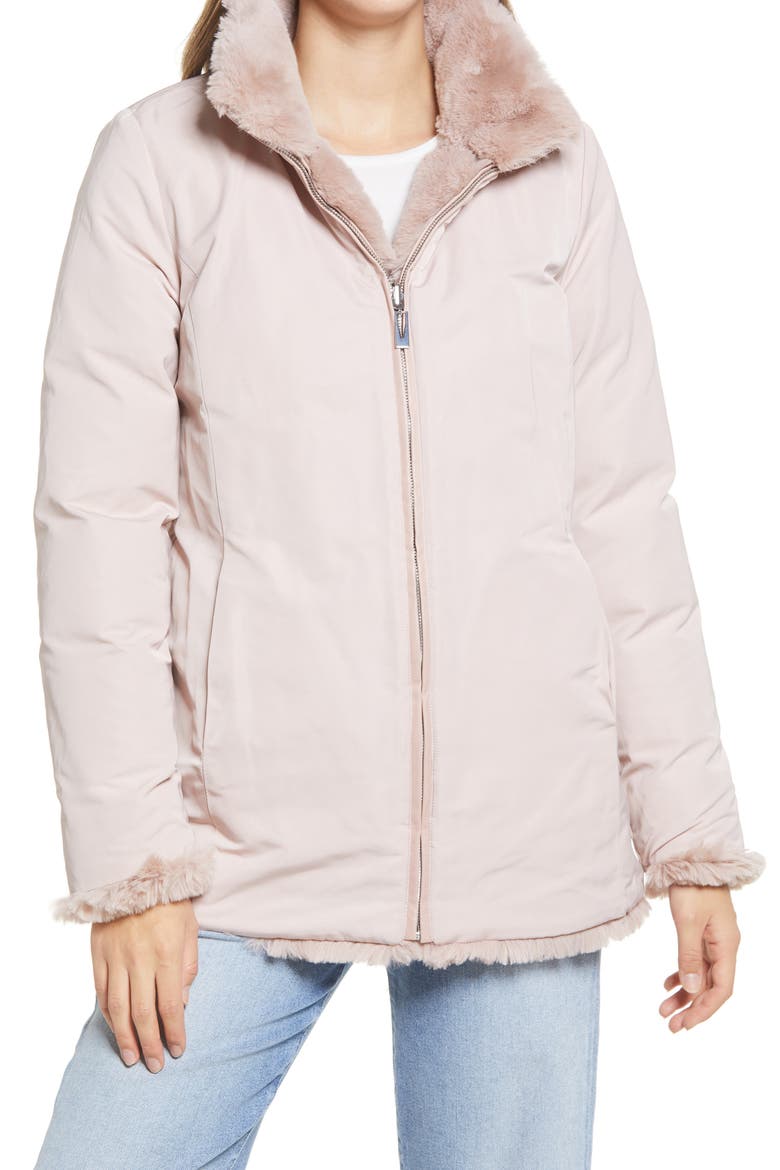 Faux Fur Stand Collar Coat, Alternate, color, BLUSH PINK