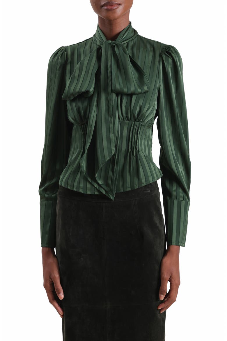 Satin Stripe Burnout Scarf Neck Top, Main, color, HUNTER GREEN