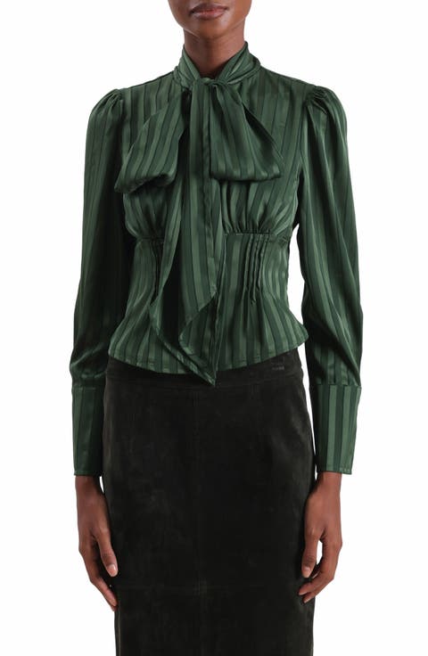 Satin Stripe Burnout Scarf Neck Top