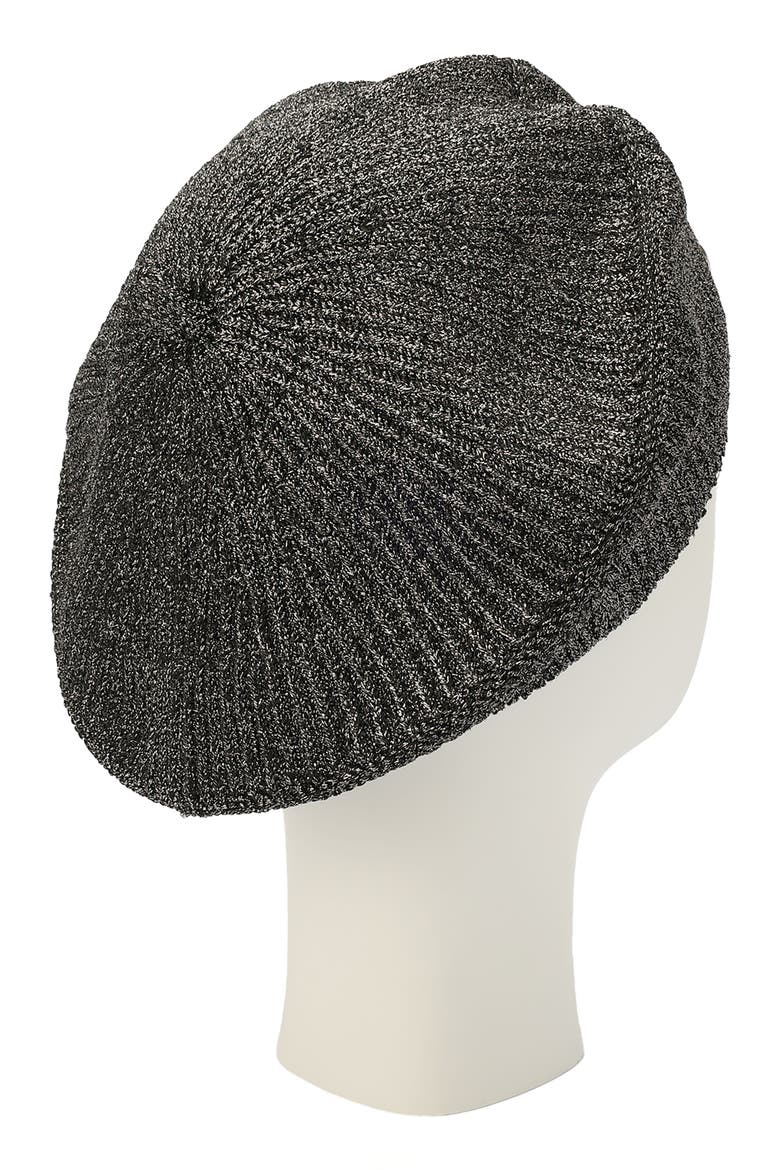 metallic ribbed beret, Alternate, color, BLACK