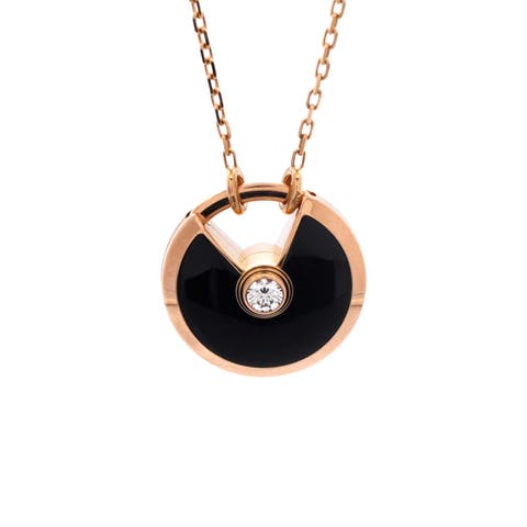 Amulette de Cartier Pendant Necklace 18K Rose Gold with Onyx and Diamond Small