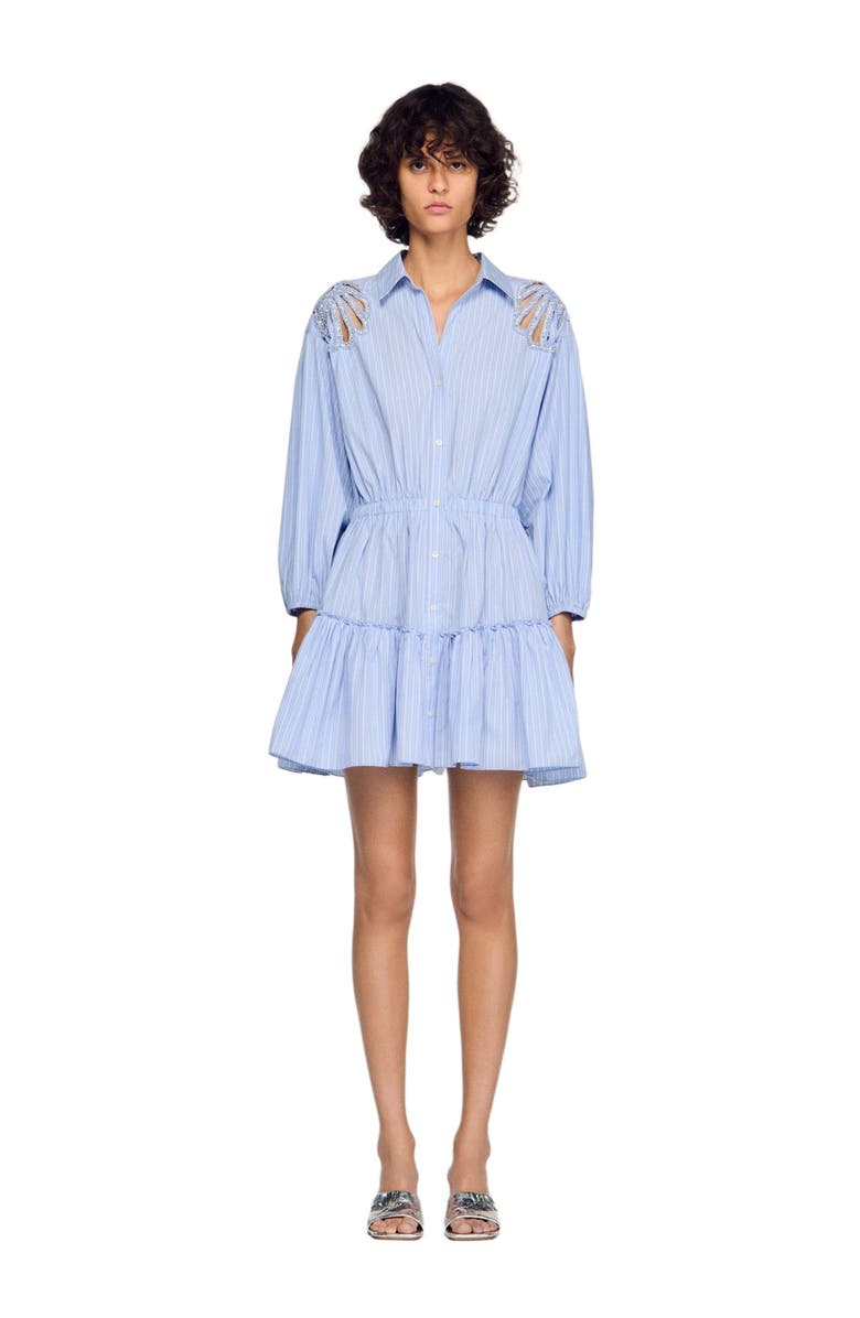 SANDRO Short striped cotton dress, Alternate, color, Sky Blue