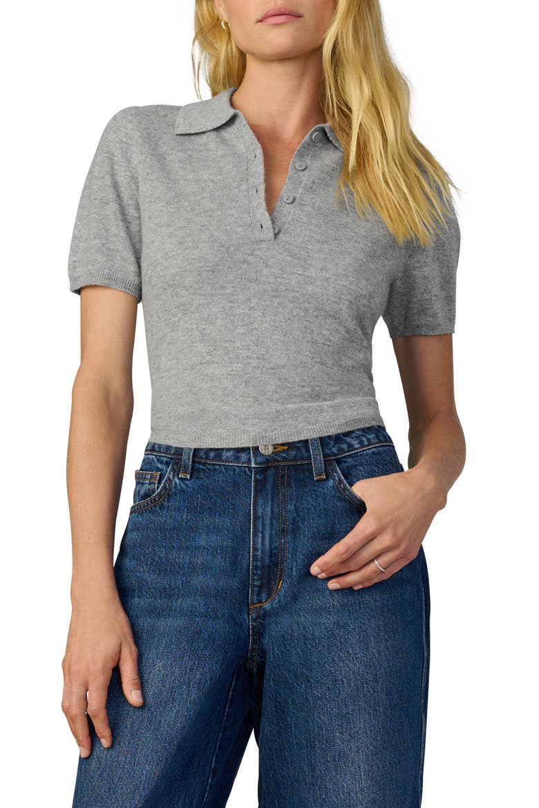 The Short Sleeve Cashmere Polo Sweater, Main, color, HEATHER GREY